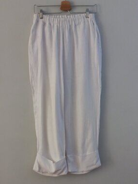MARUCA NOVELO white linen elastic waist pants with cuffs